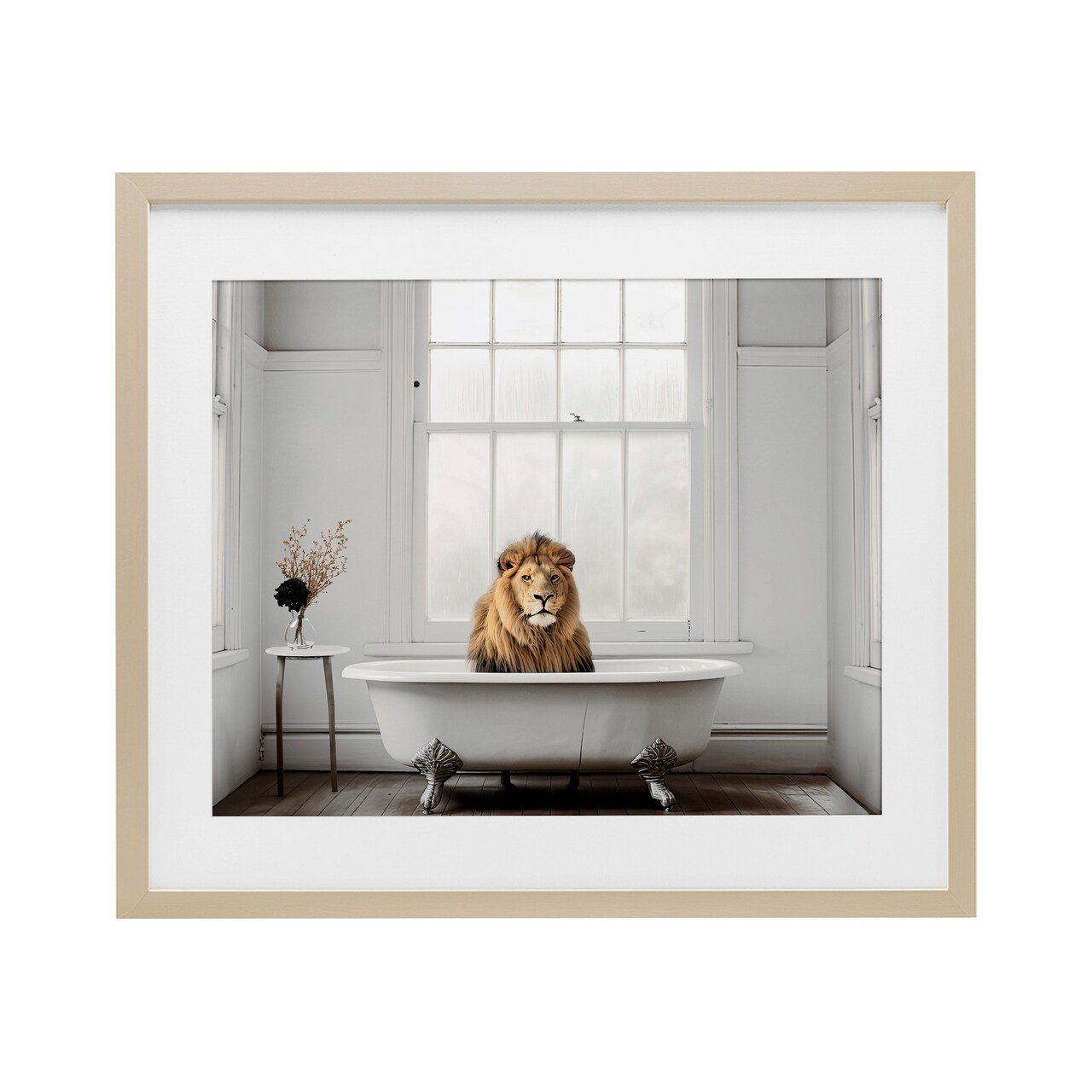 Stupell Industries Minimalist Lion Bathtime Framed Print Under Glass, design by Sasha